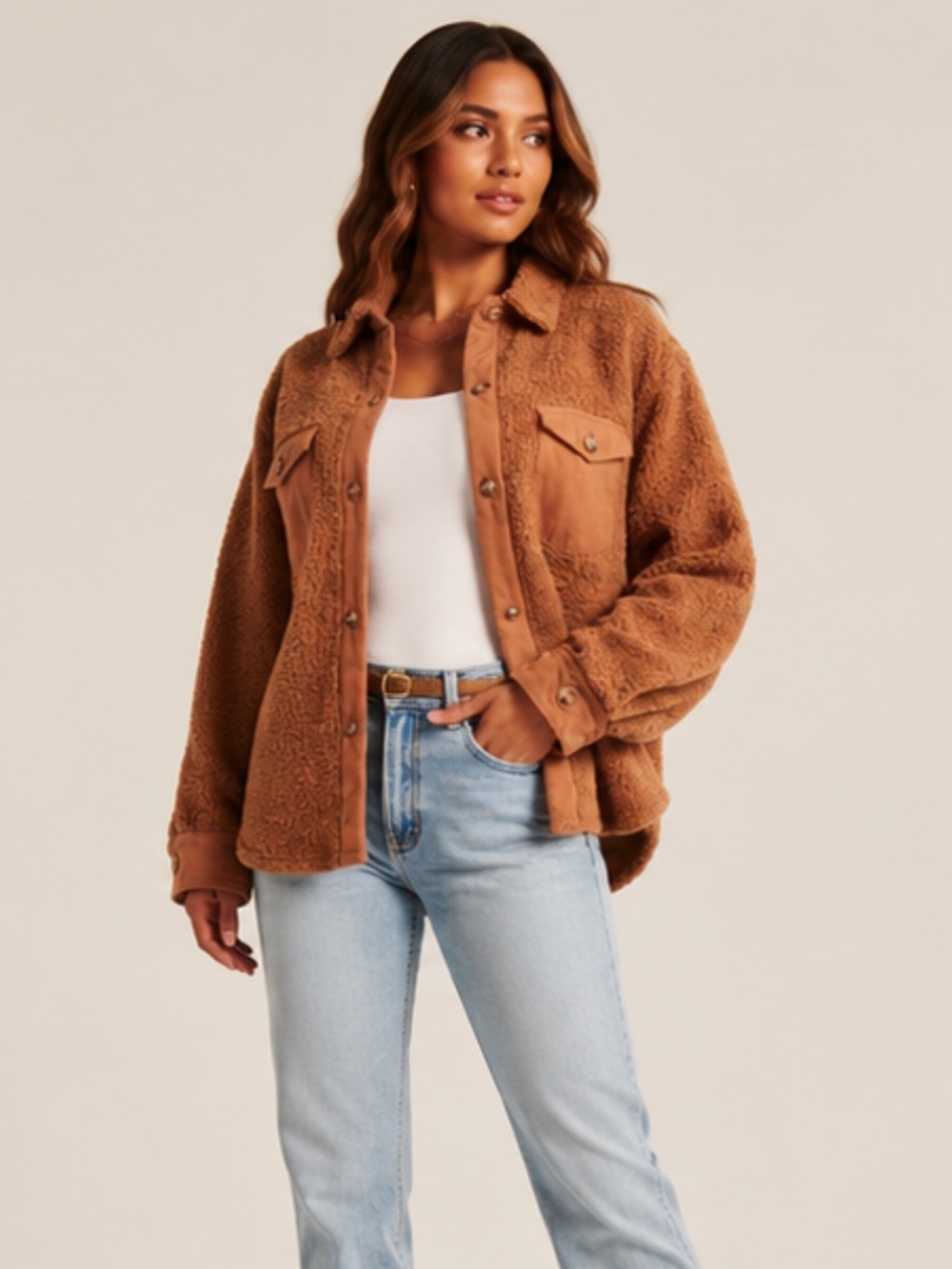 TALULAH Camel Sherpa Jacket Size S